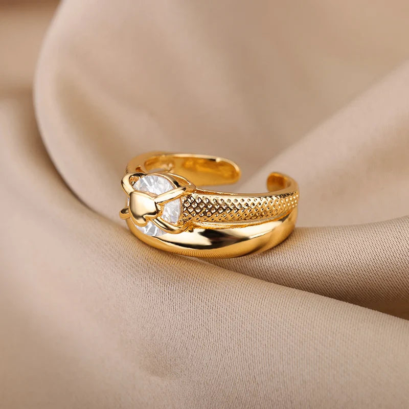 Anel Ajustável Duplo com Zircônia