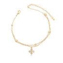 Tornozeleira Dupla com Bolinhas e Trevo da Sorte Zircônias